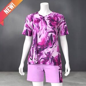 New Chic Me Pink Marble Swirl Short Sleeve Short Set